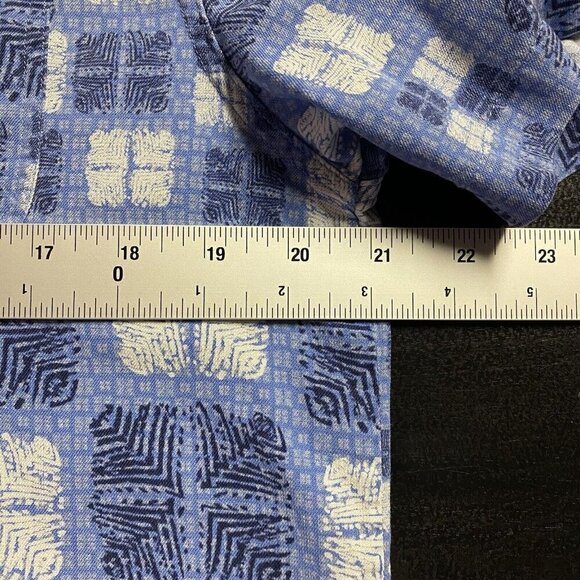 Nat Nast Shirt Men M Blue Geo Tribal Tiki Hawaiian Camp Button Up Silk Cotton - Picture 10 of 11